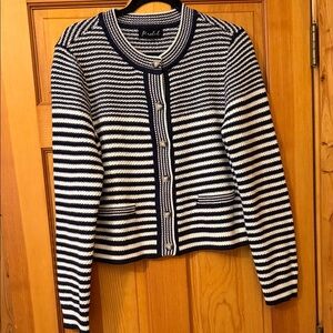 Marled Navy and White Striped Cardigan Size L